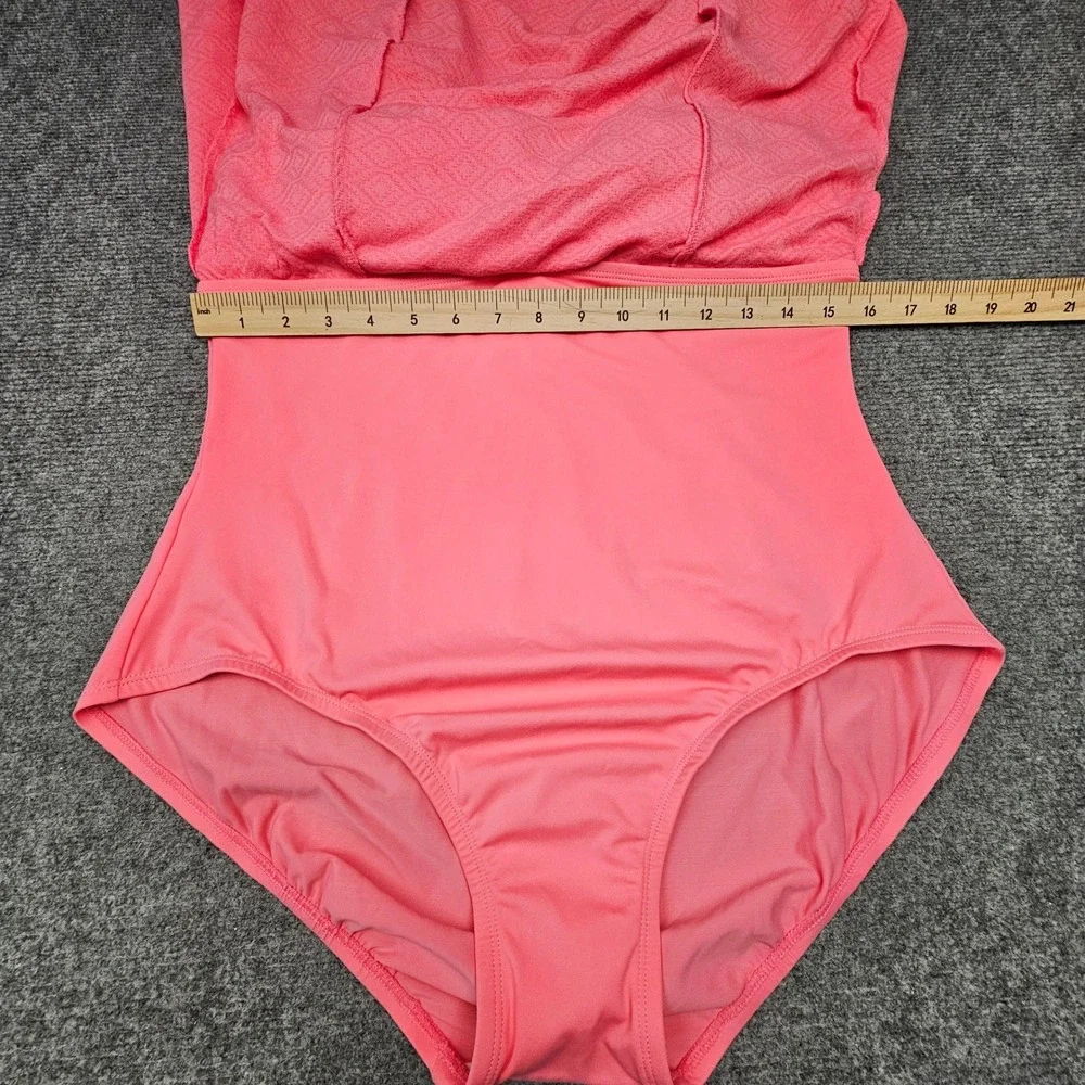 Swim Solutions Swim Dress Womens 16 Guava Pink Bow Front Tummy Control New - Picture 8 of 11
